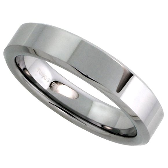 Tungsten Carbide 4 mm Flat Wedding Band Thumb Ring His & Hers - Picture 2 of 4